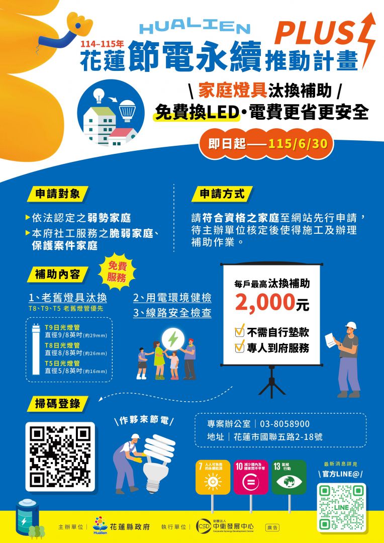 【花蓮縣政府落實能源平等 一盞燈點亮一個家家庭燈具汰換補助再啟動 申請至6月30日止】缩略图