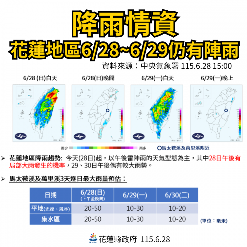 【花蓮縣政府快訊》萬里溪堰塞湖由「紅色警戒」降為「黃色警戒】插图2