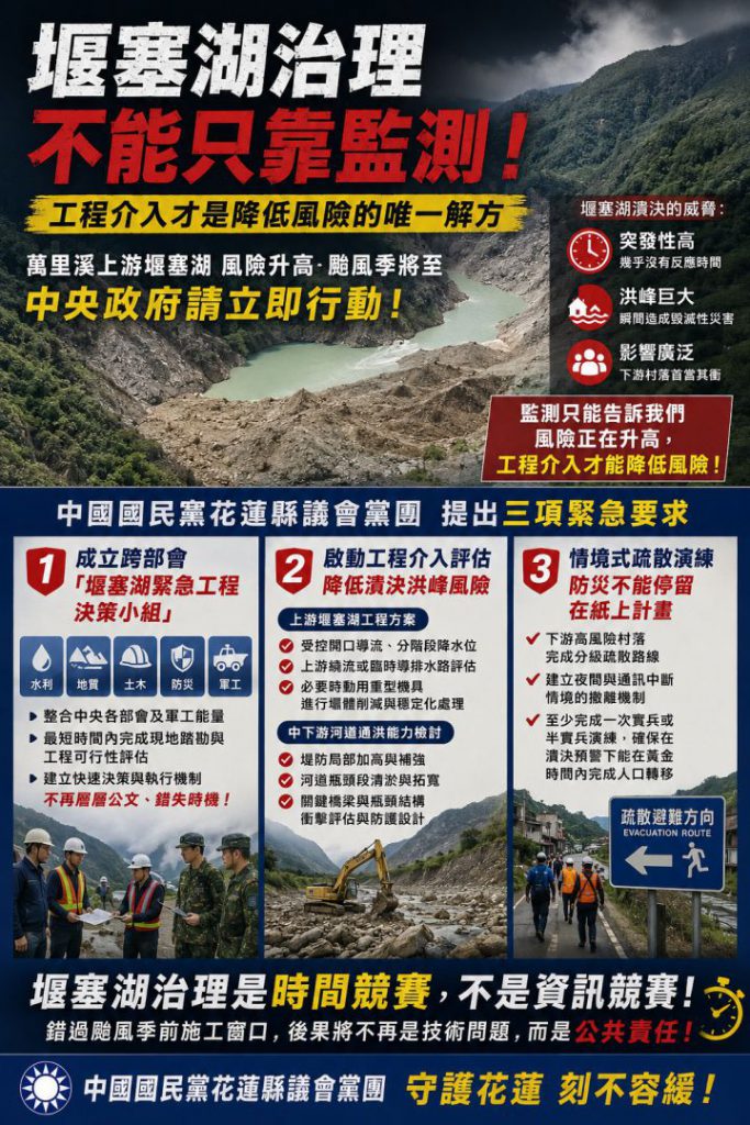 【花蓮萬里溪堰塞湖危機加劇 國民黨議會黨團呼籲中央政府立即採取工程治理措施】插图 【花蓮萬里溪堰塞湖危機加劇 國民黨議會黨團呼籲中央政府立即採取工程治理措施】插图